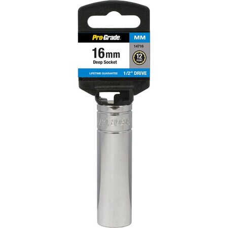 Pro-Grade Tools 1/2" Dr. 12 Pt. 16Mm Deep Socket 14716